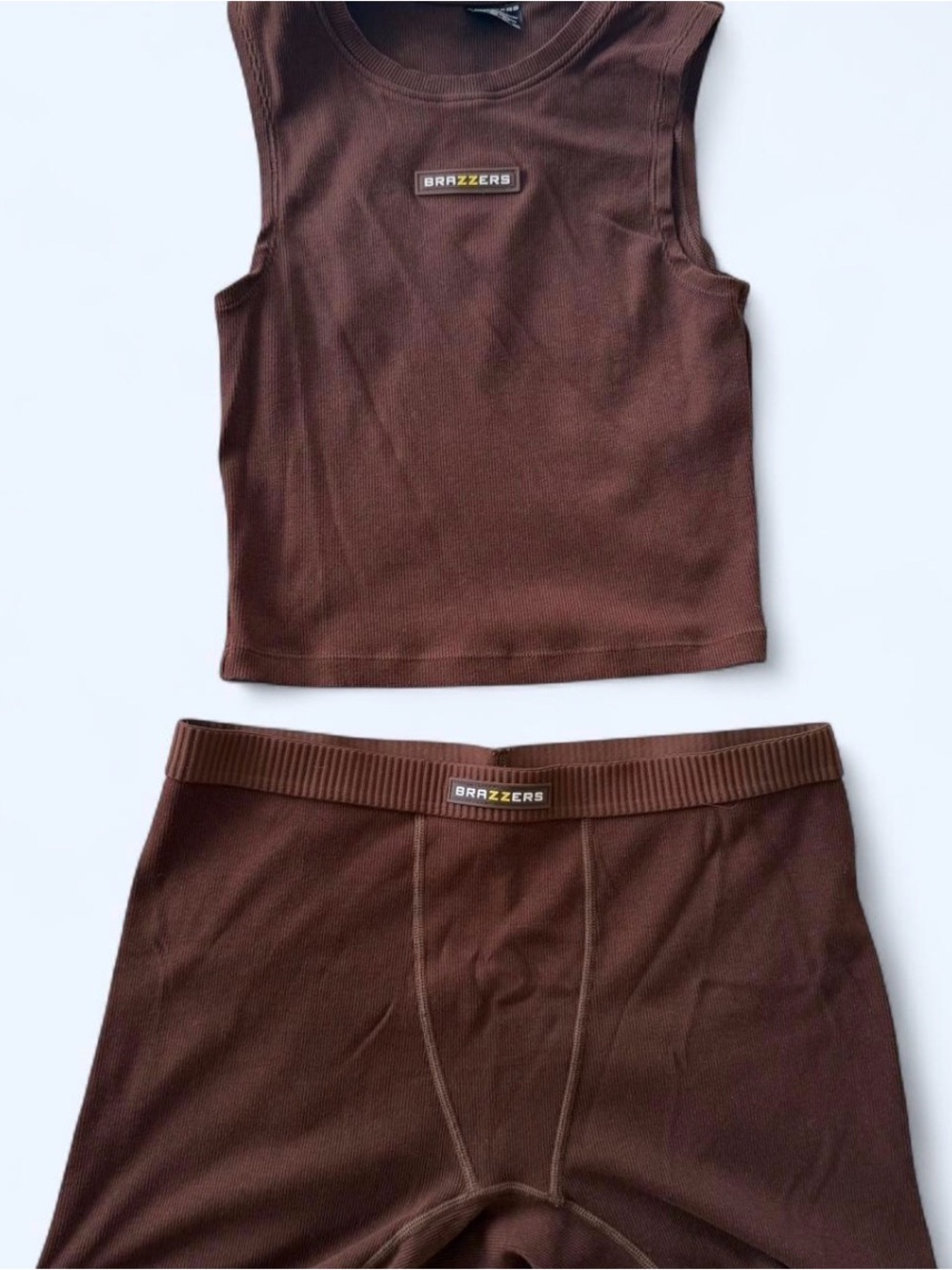 Brazzers Brown Ribbed Tank and Brief Set